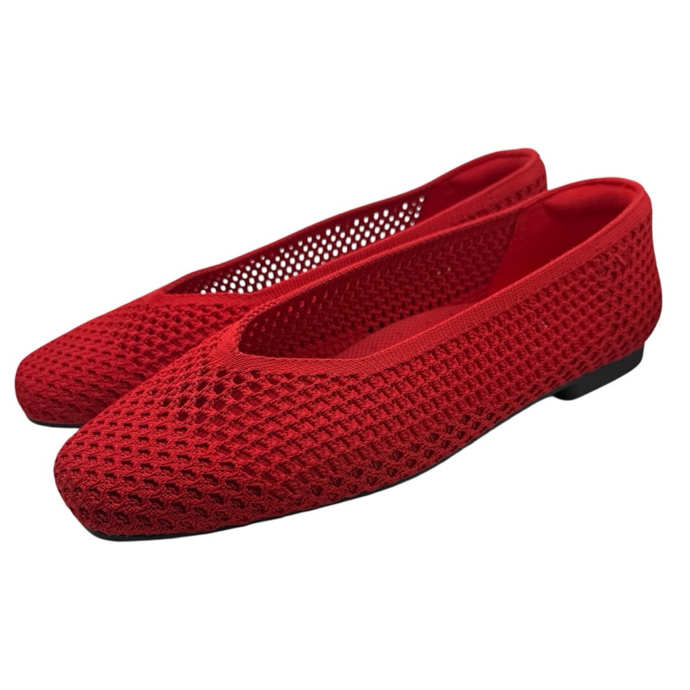 Vivaia Margot 2.0 Square Toe V Cut Mesh Ballet Flats Women's US 8.5-9 39.5 Red